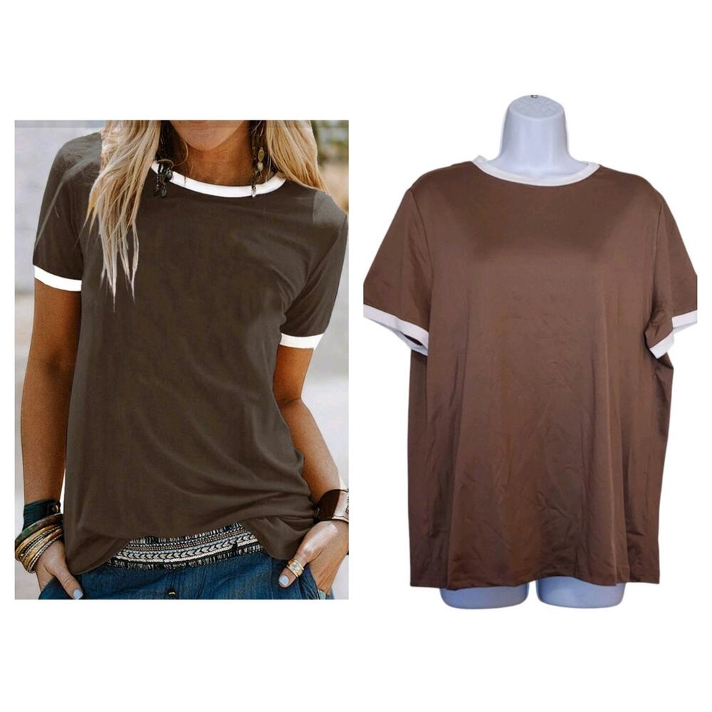 Emery Rose Shein Womens Casual Tee Size M Brown Short Sleeve Round Neck Top